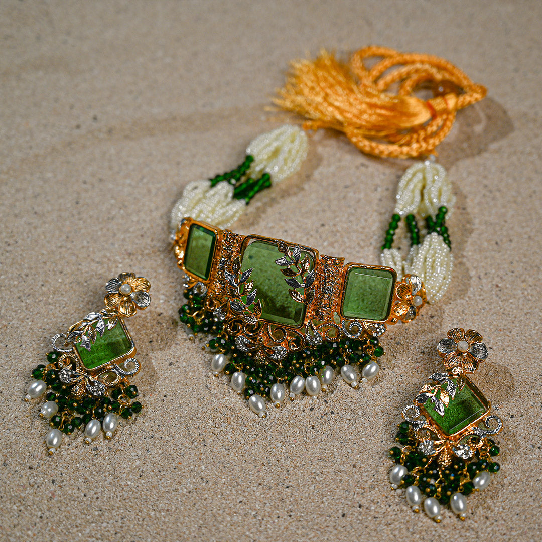 Green Doublet Stone Choker Set