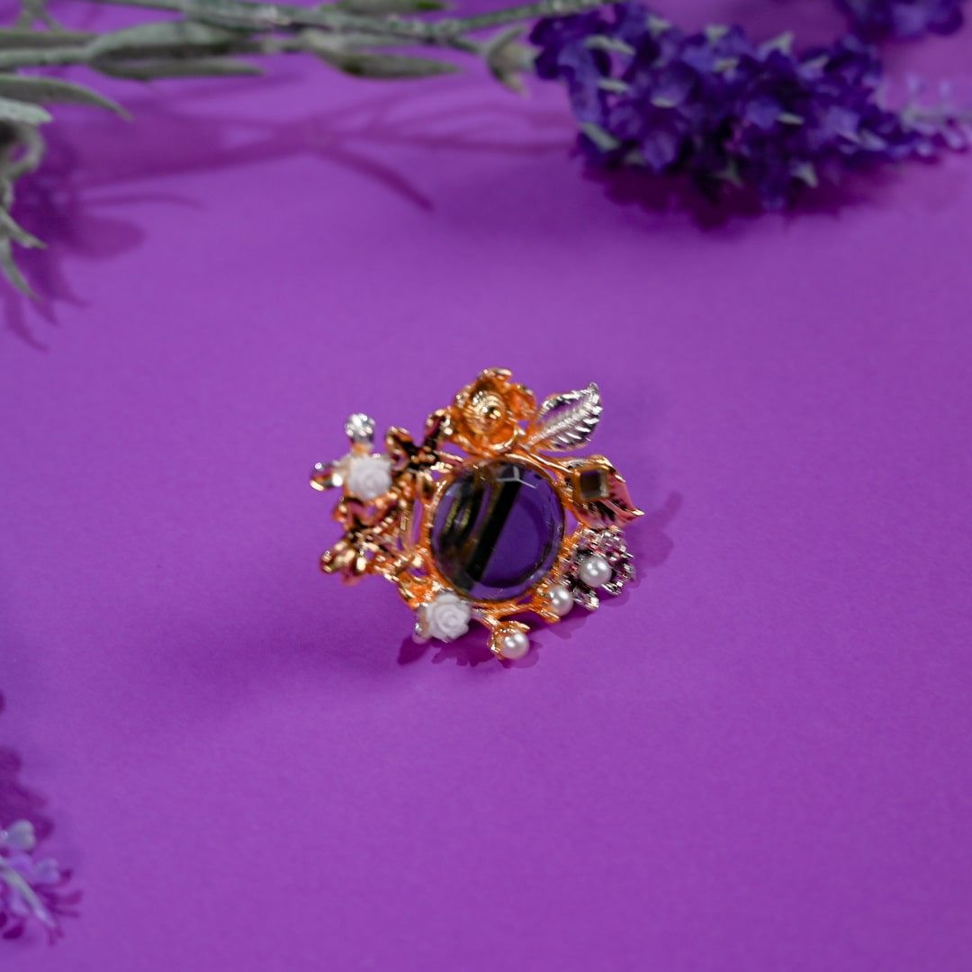 Grey Stone Floral Ring