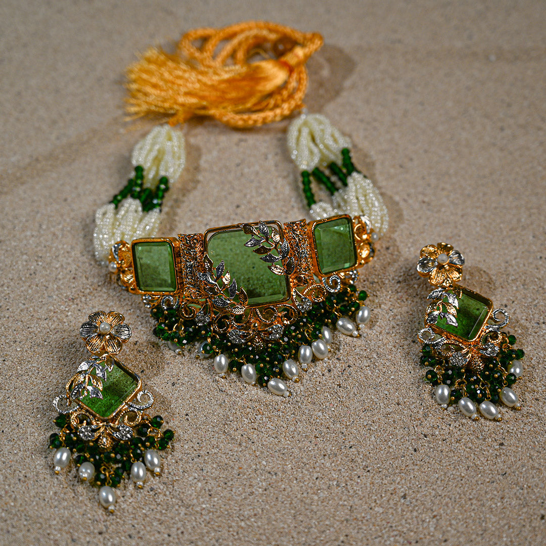Green Doublet Stone Choker Set