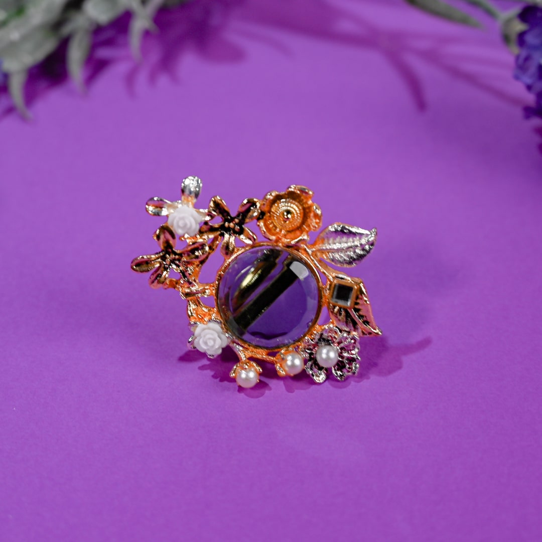 Grey Stone Floral Ring