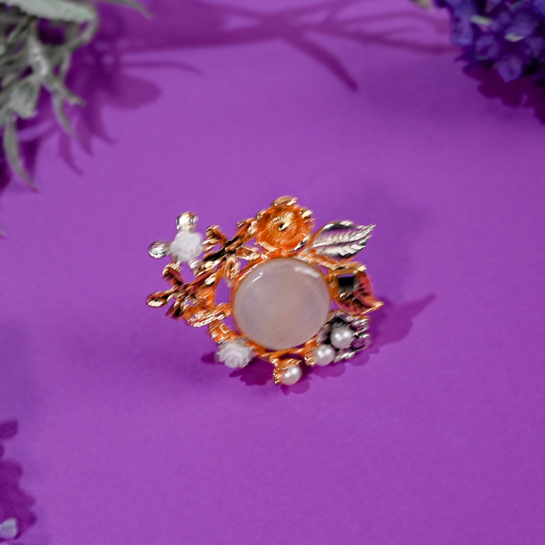 White Stone Floral Ring