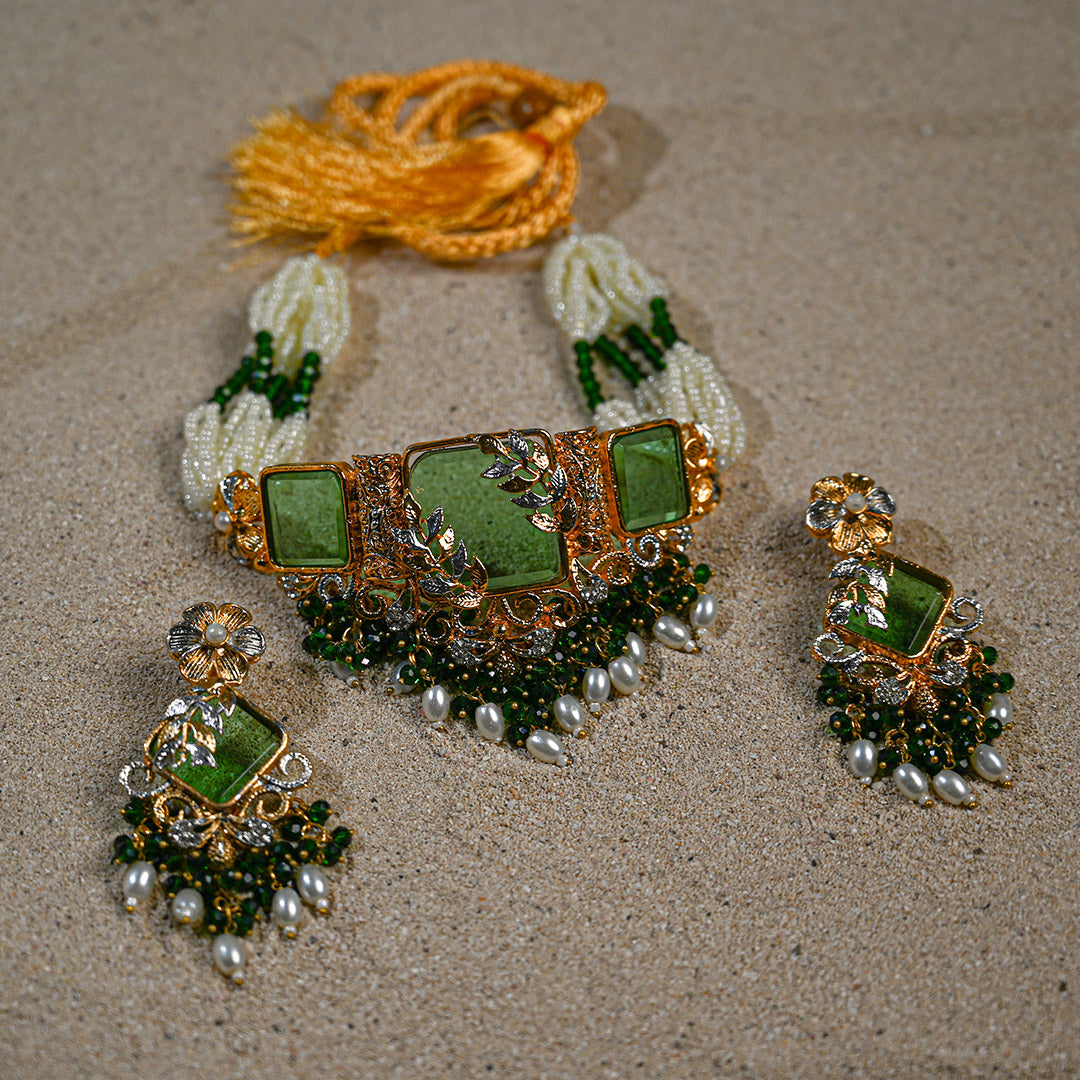 Green Doublet Stone Choker Set