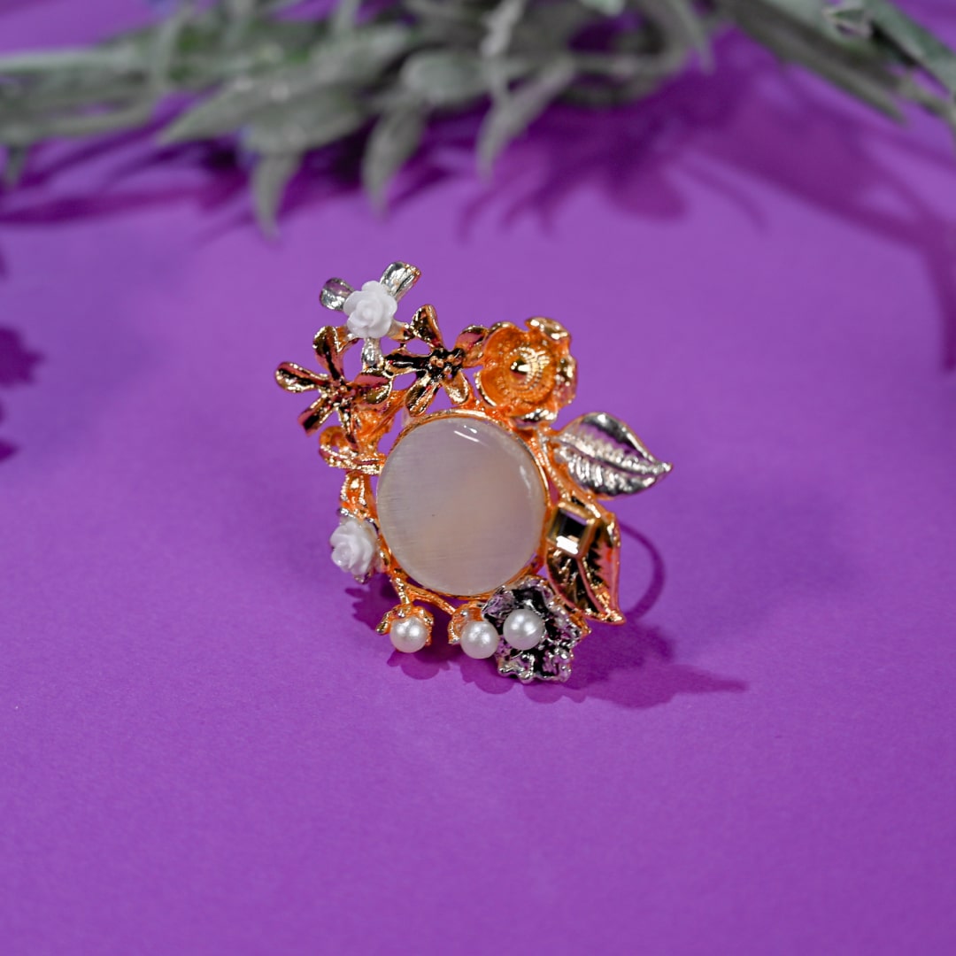 White Stone Floral Ring