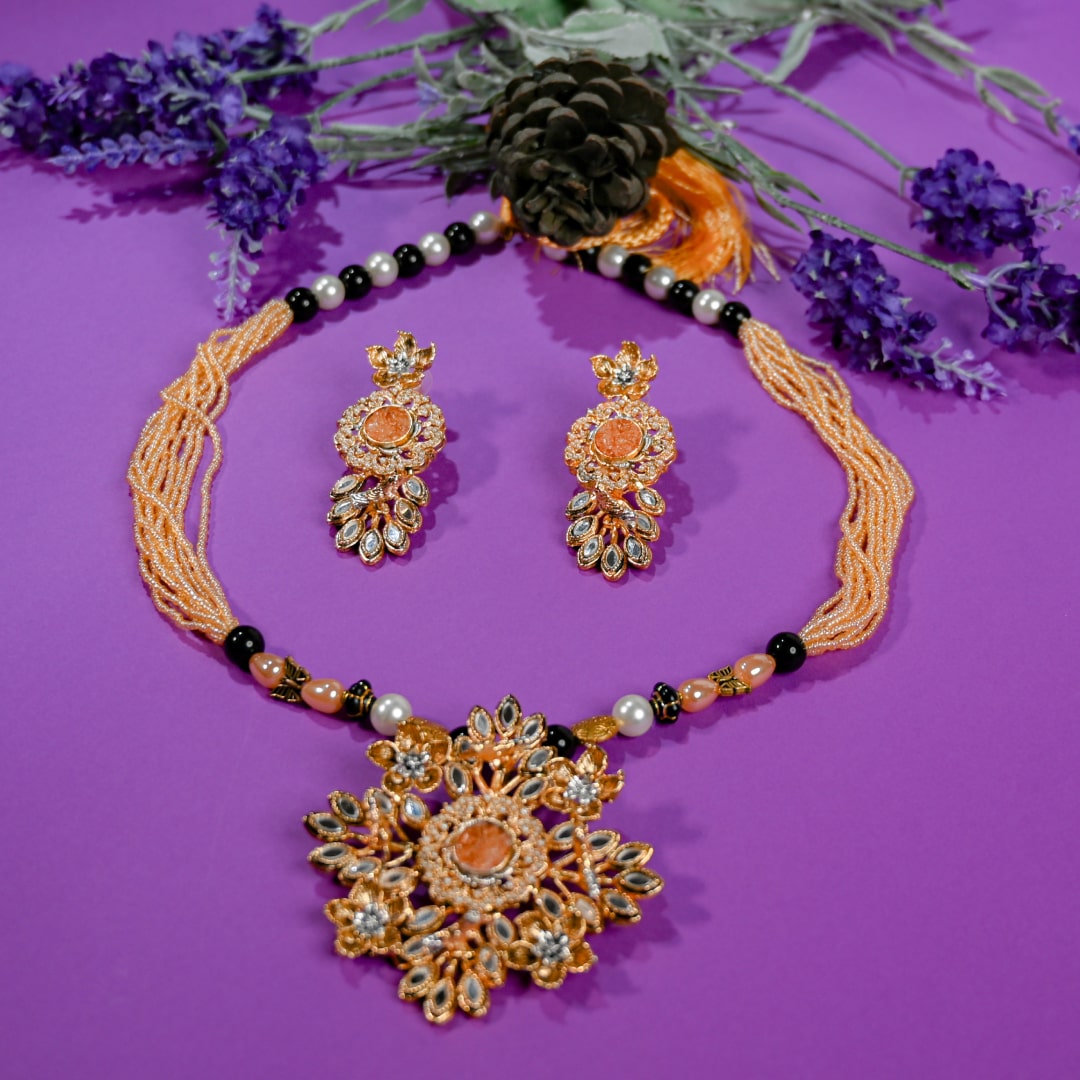 Black Gold Floral Crush Pearl Mala set