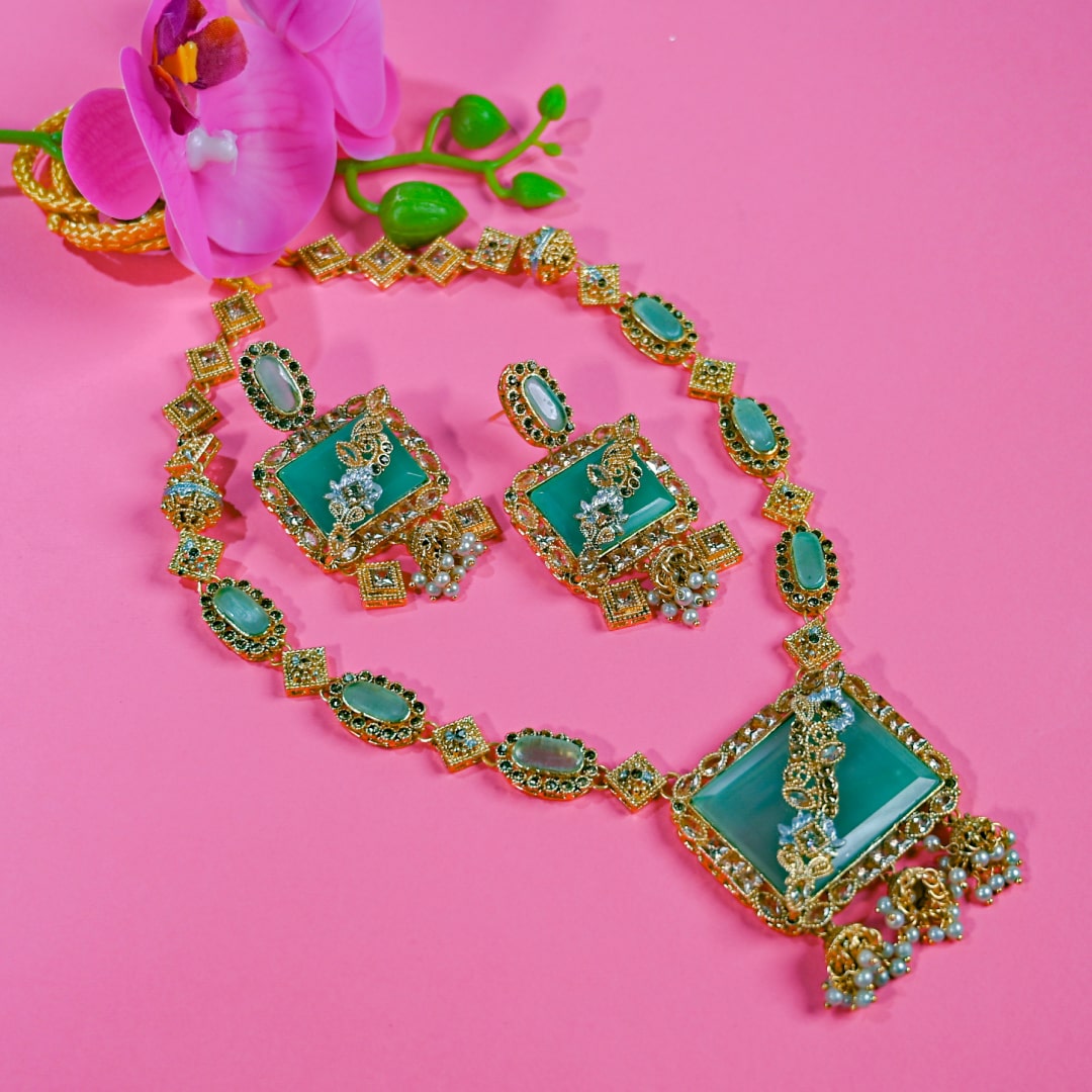 Green Square Metallic Mala Set