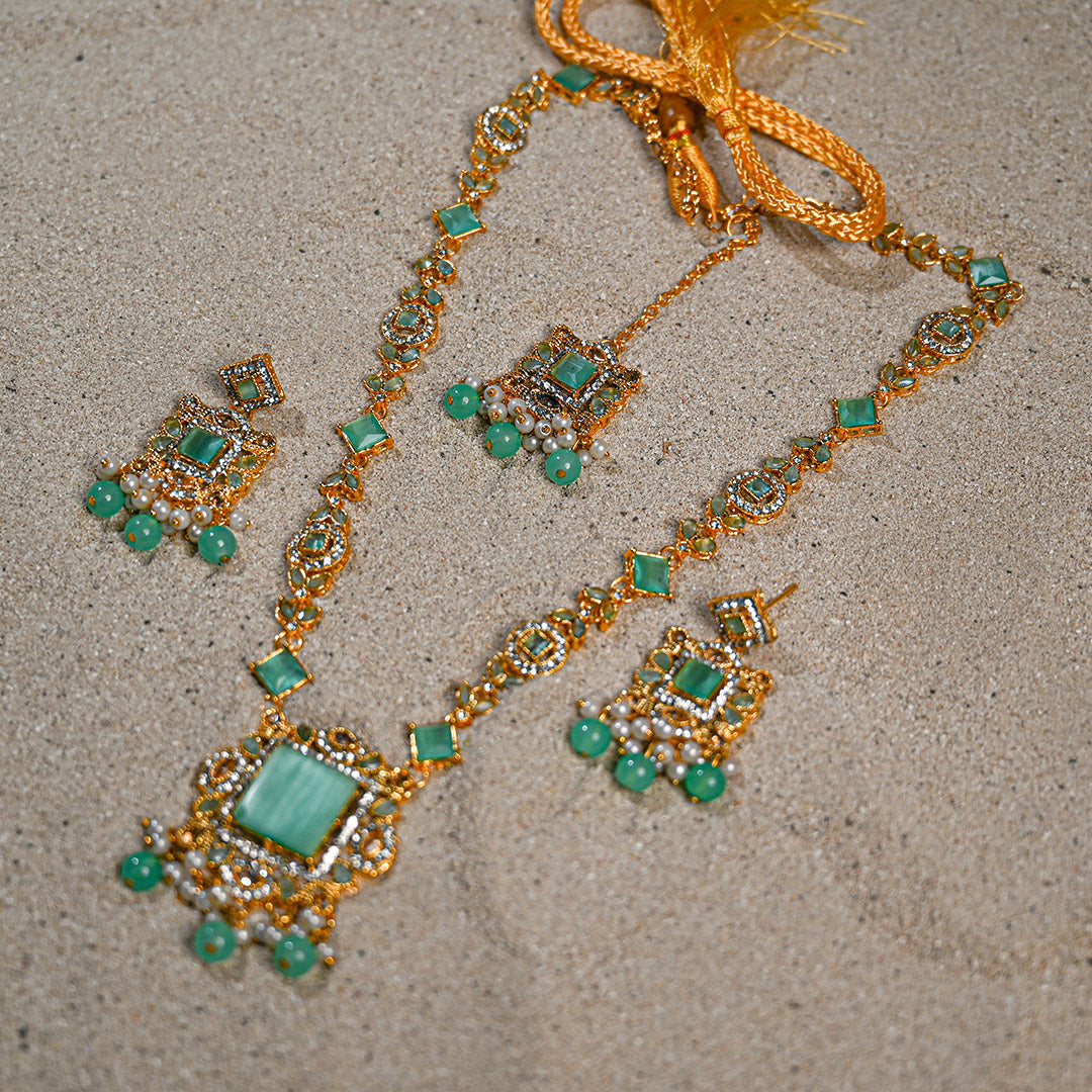 Sea Green Gold Mala Set