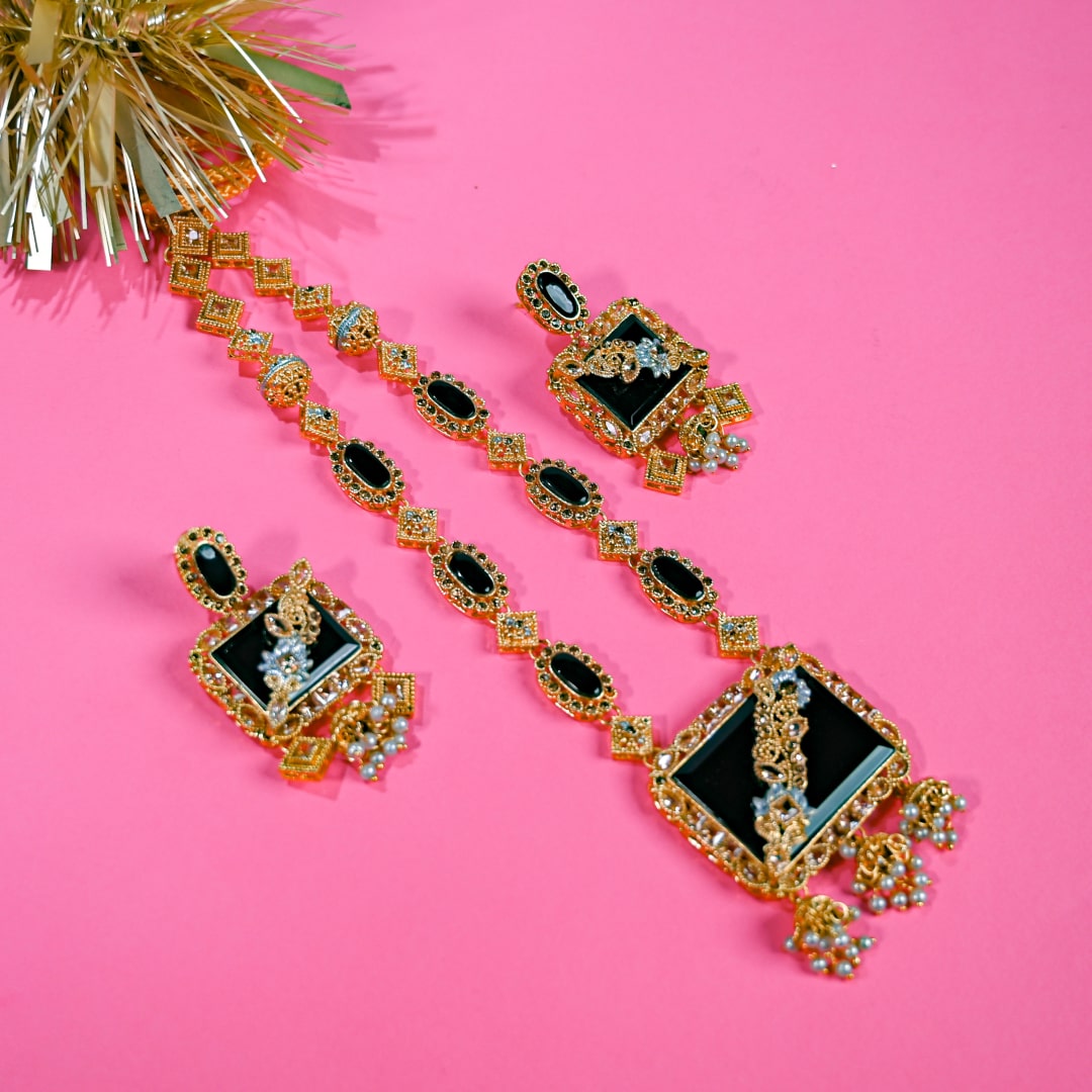 Black Square Metallic Mala Set