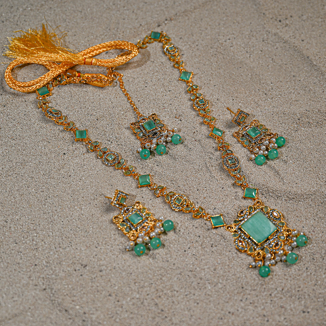 Sea Green Gold Mala Set