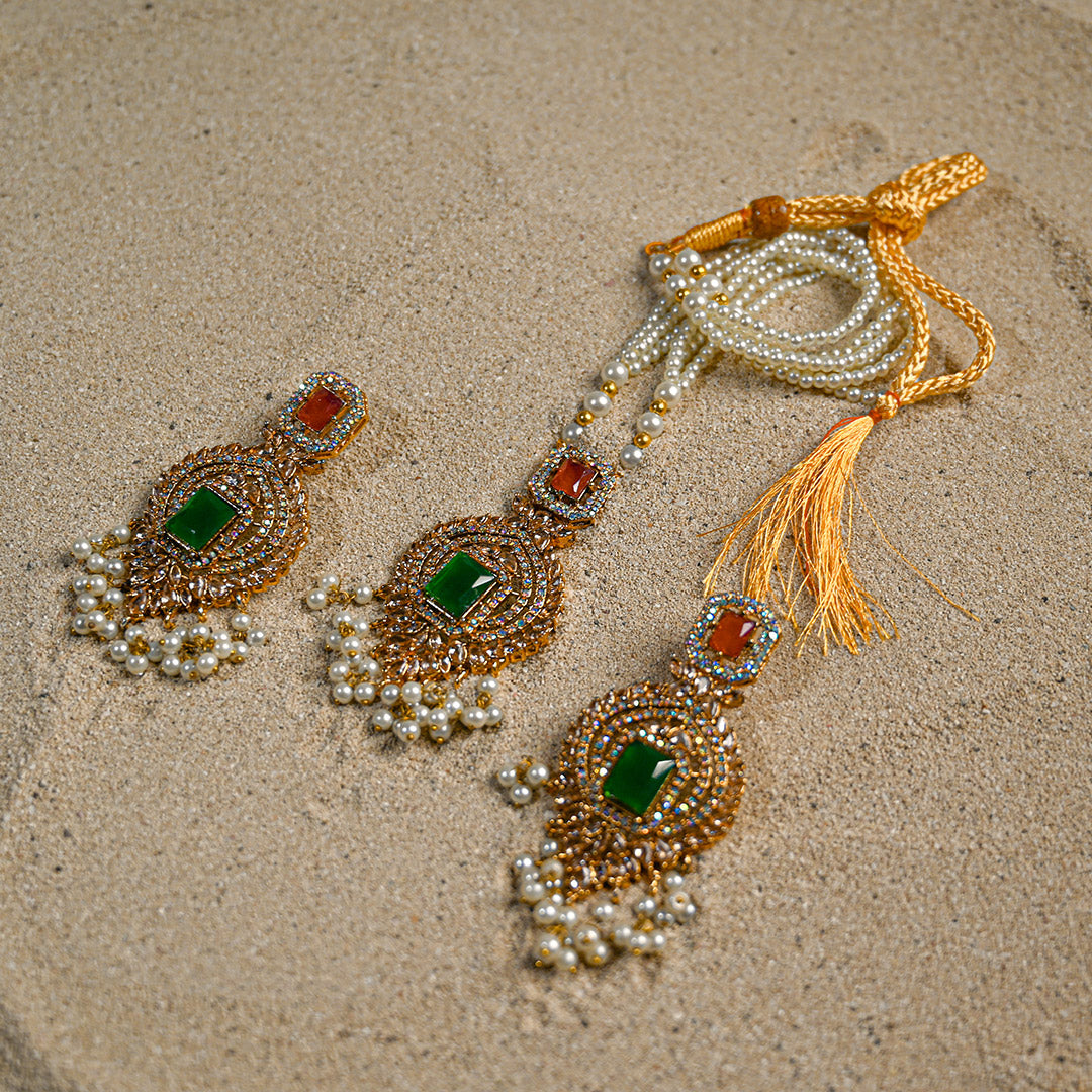 Nauratan Emerald Ruby Mala set