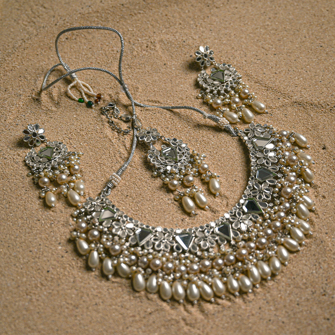 Silver Mirror Choker set