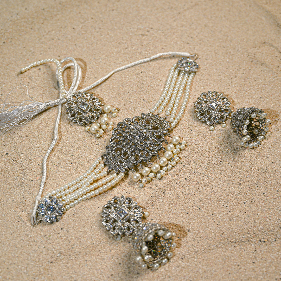 Silver Jhumki Choker set