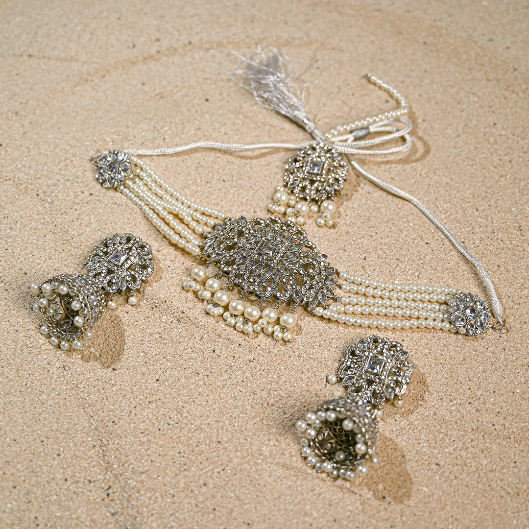 Silver Jhumki Choker set