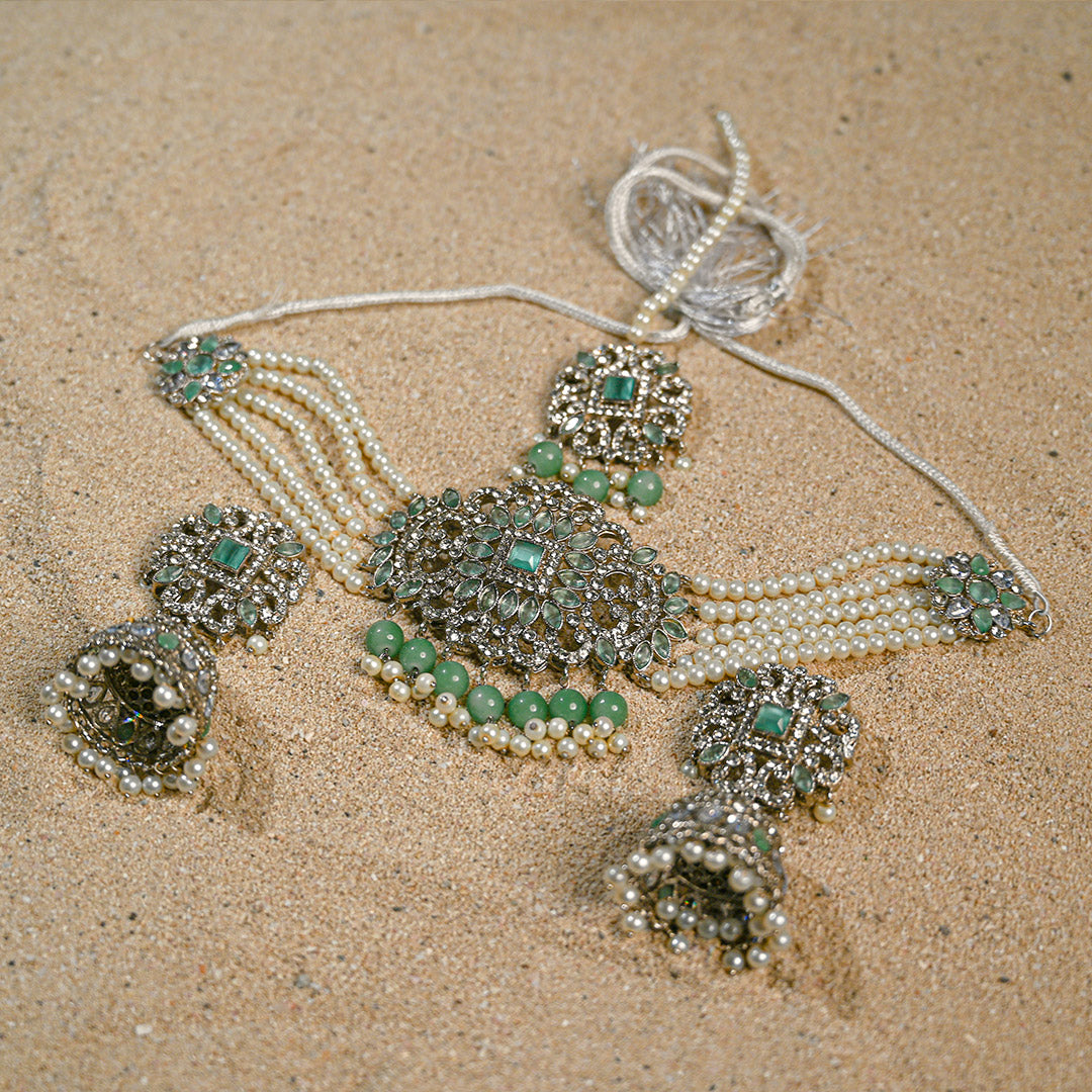 Sea Green Jhumki Choker Set