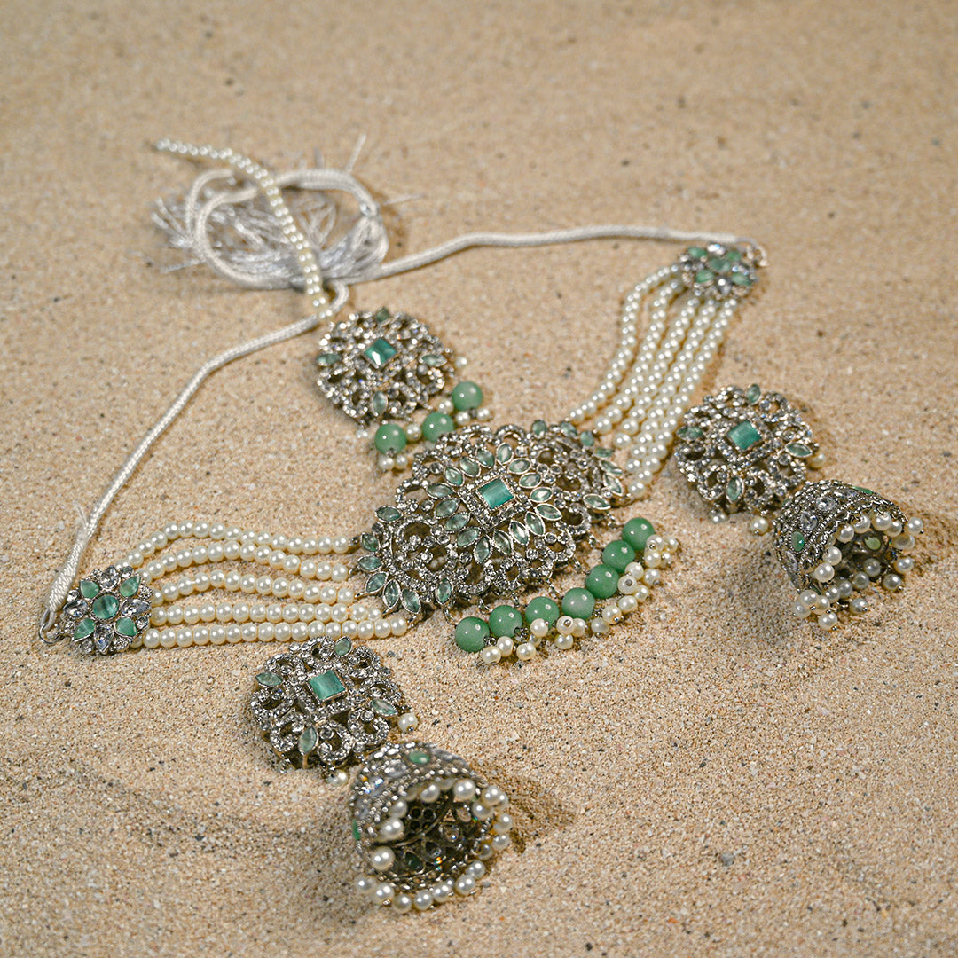 Sea Green Jhumki Choker Set