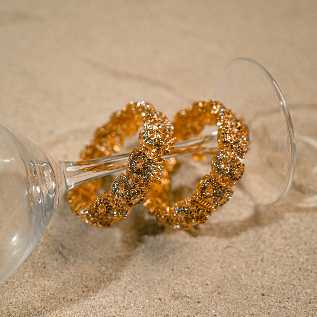 Gold Silver Almond Zircon Bangles