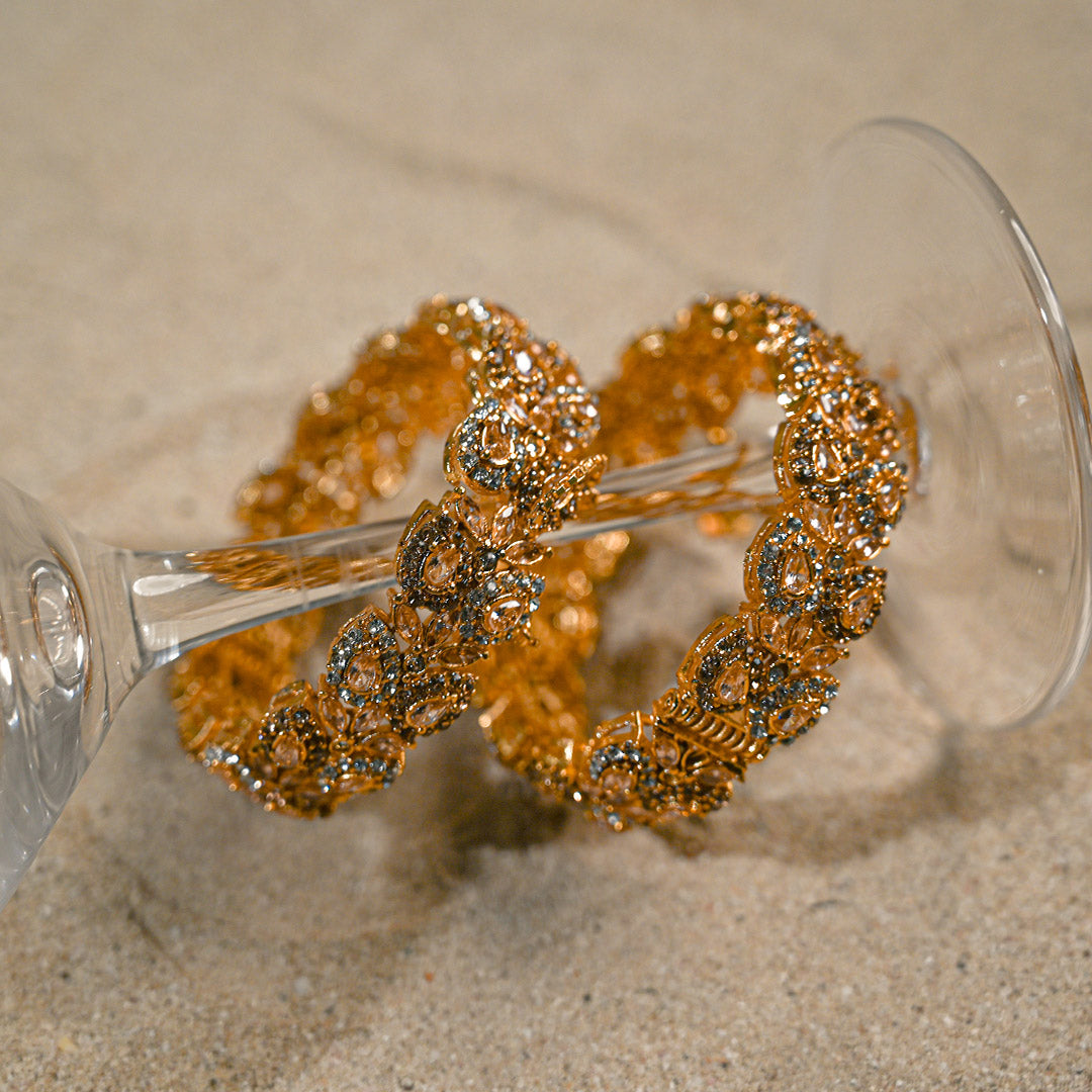 Gold Silver Almond Zircon Bangles