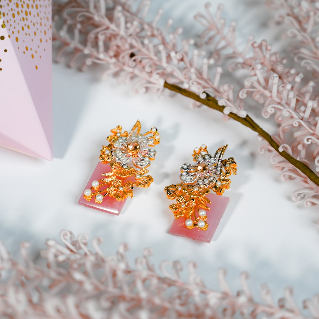 Dusty Pink 3D Floral Earrings