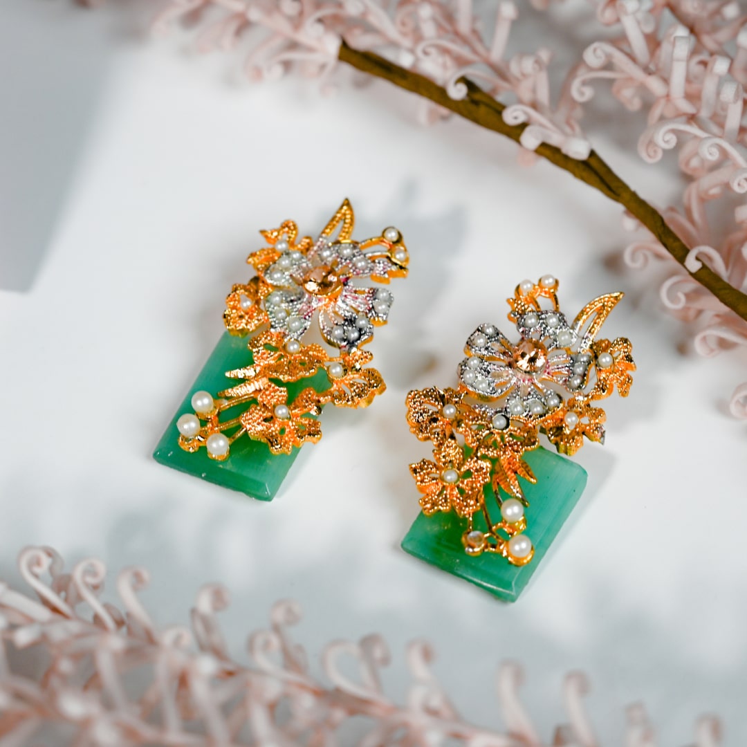 Sea Green 3D Floral Earrings