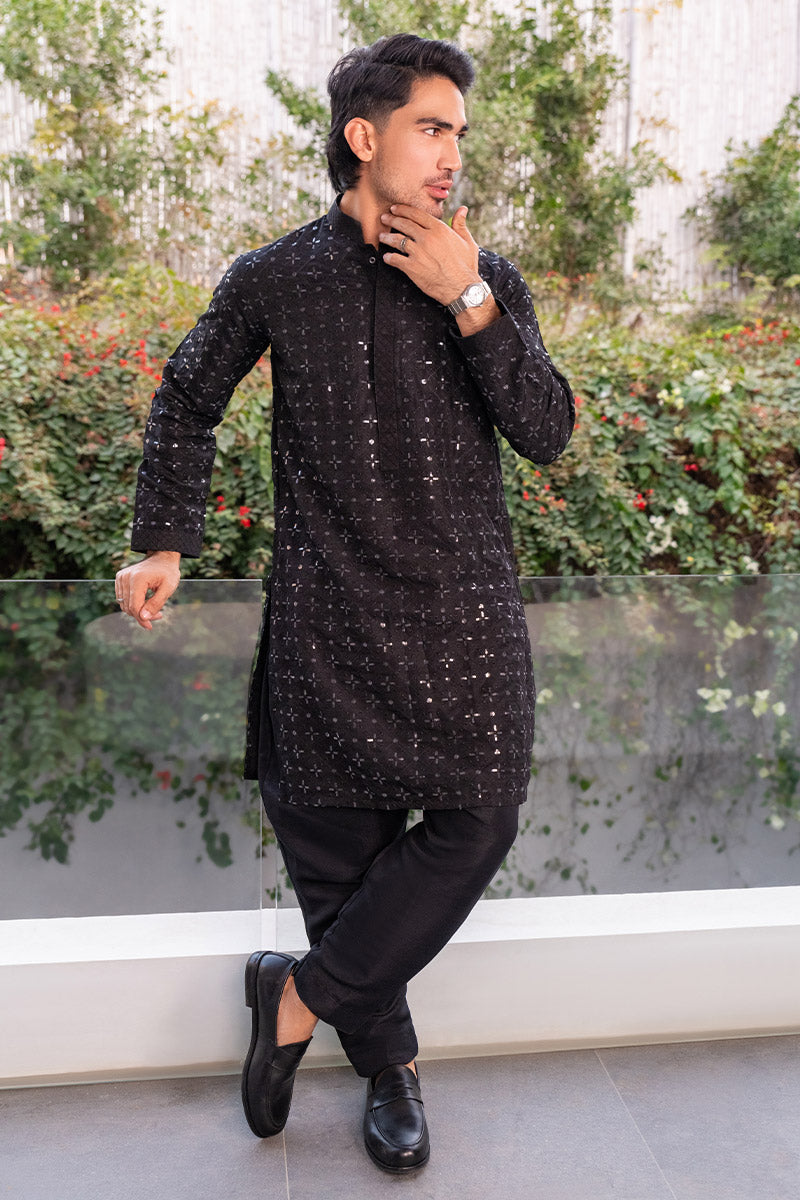 Embroidered Black Kurta
