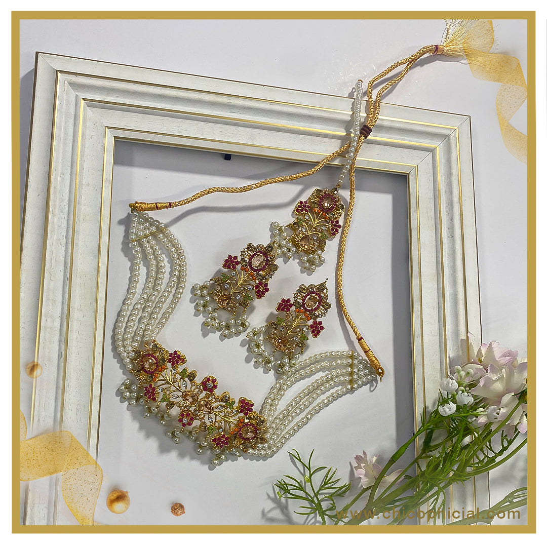 Pink Nauratan Pearl Choker Set