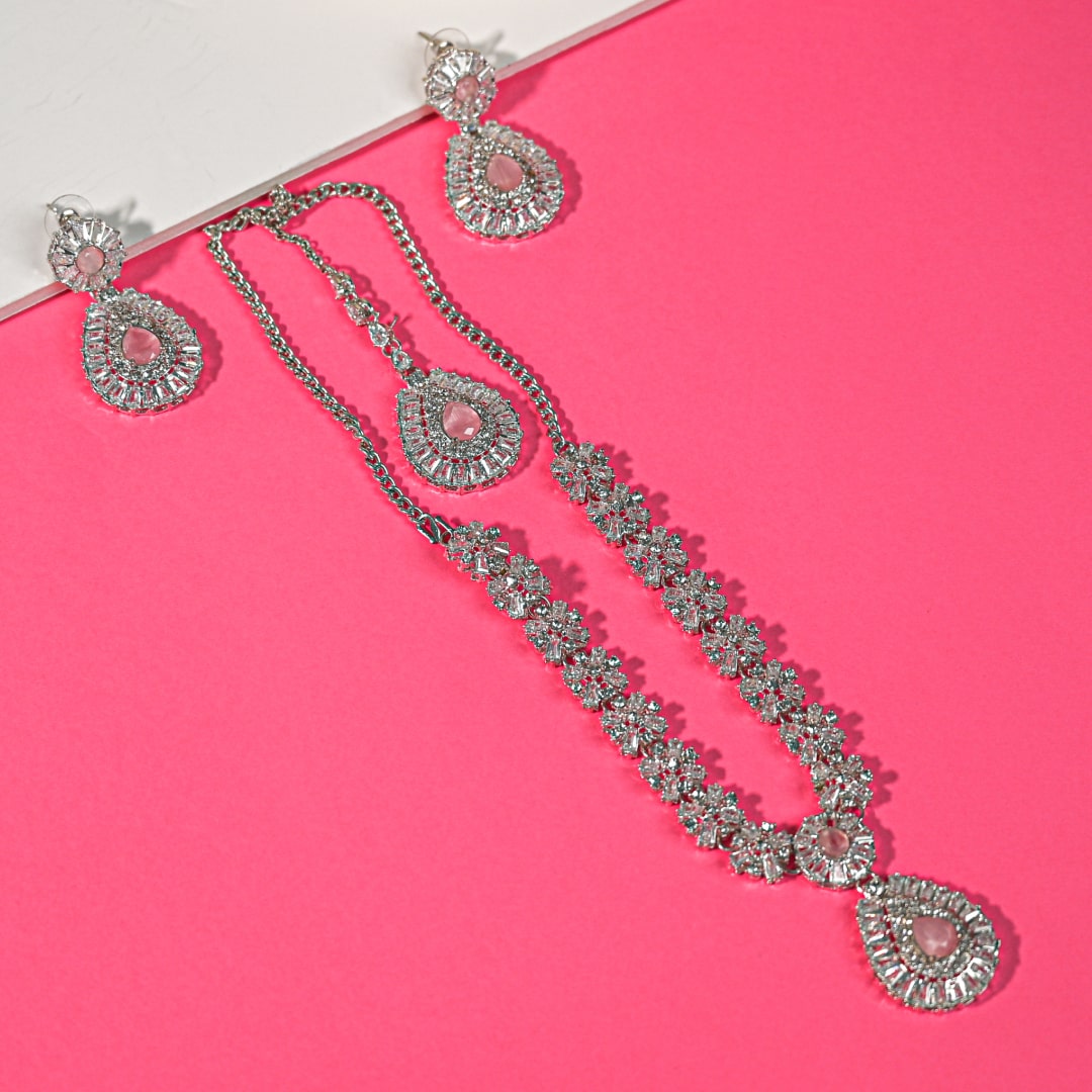 Silver Pink Stone Mala set