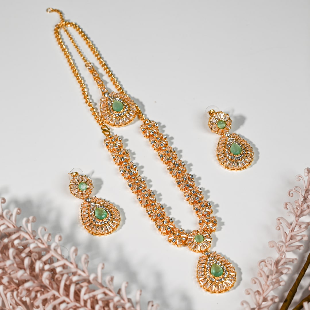 Sea green Gold Stone Mala set