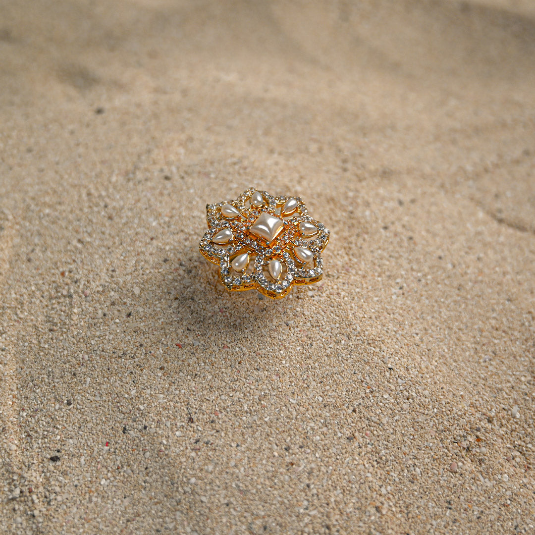 Floral White Pearl Kundan Ring