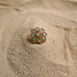 Floral Sea green Kundan Ring