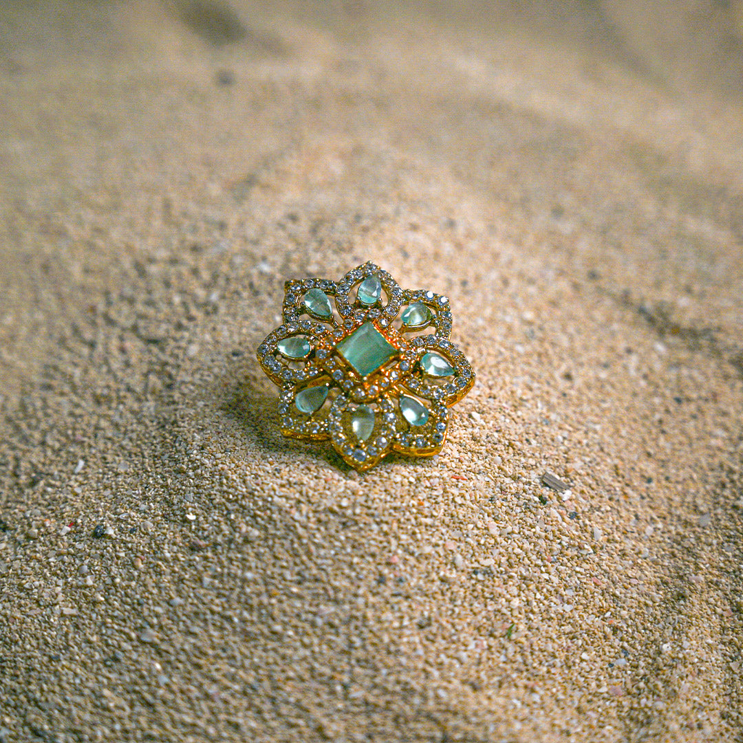 Floral Sea green Kundan Ring