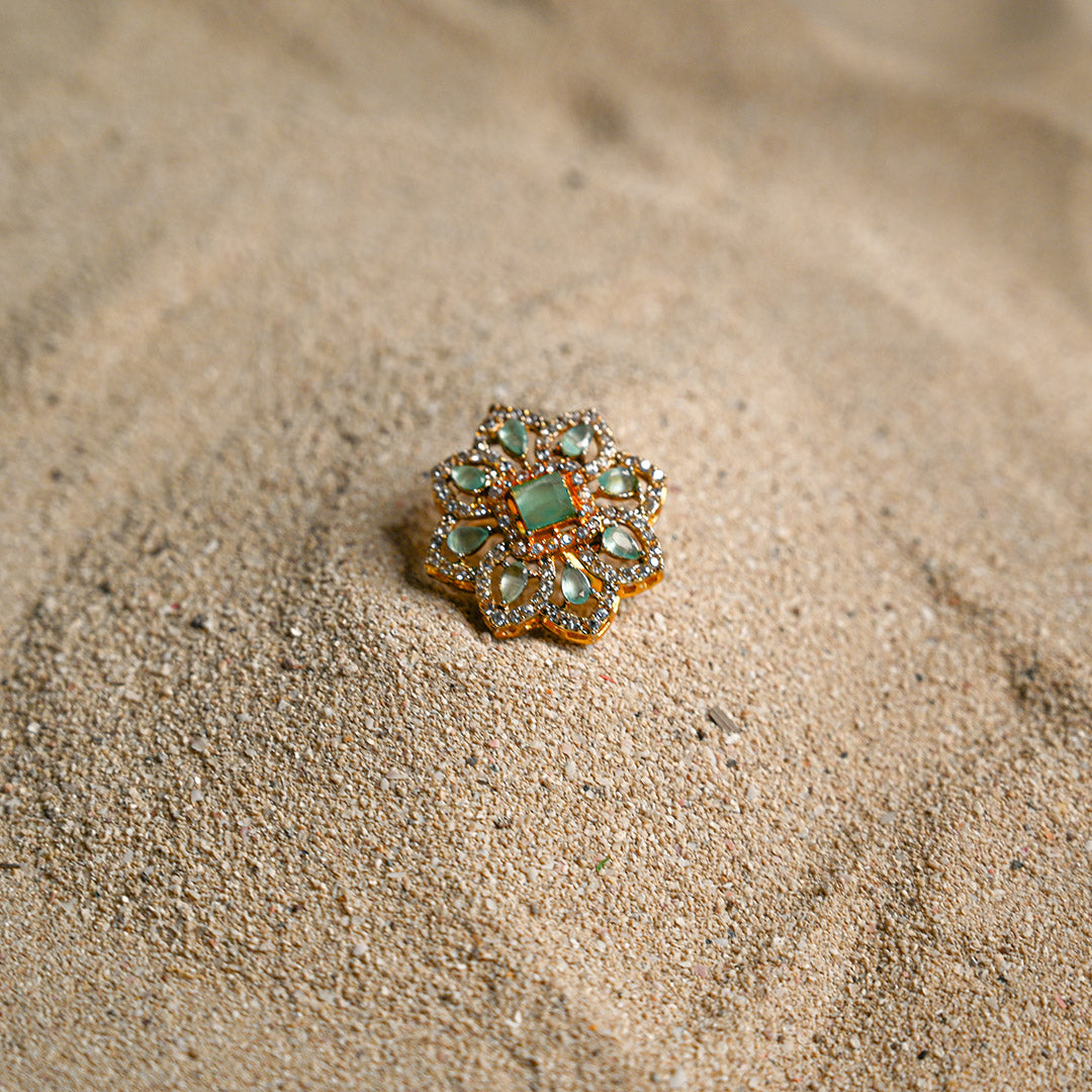 Floral Sea green Kundan Ring
