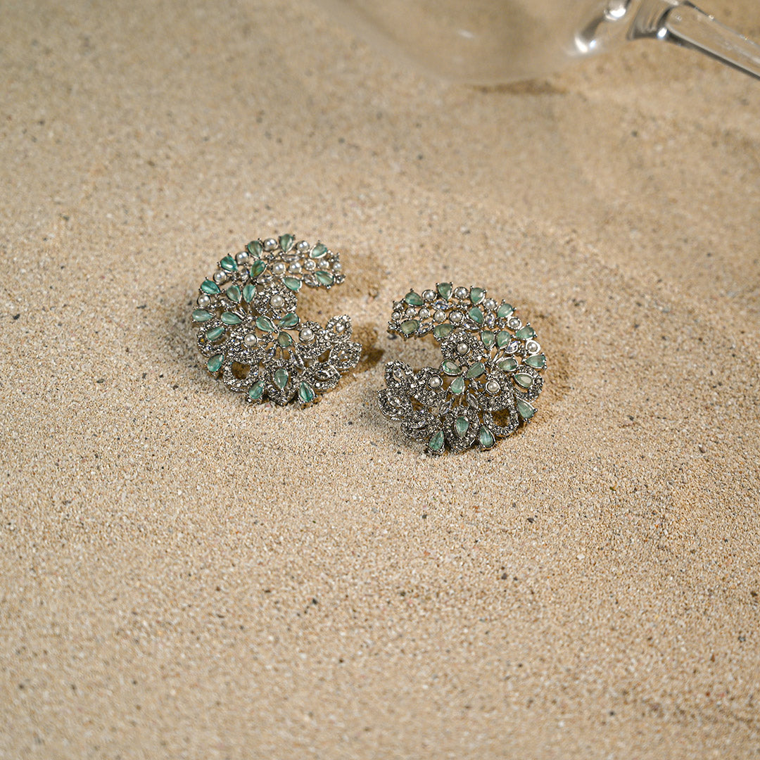 Chic Sea Green Silver Earrings
