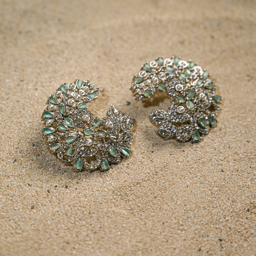 Chic Sea Green Silver Earrings