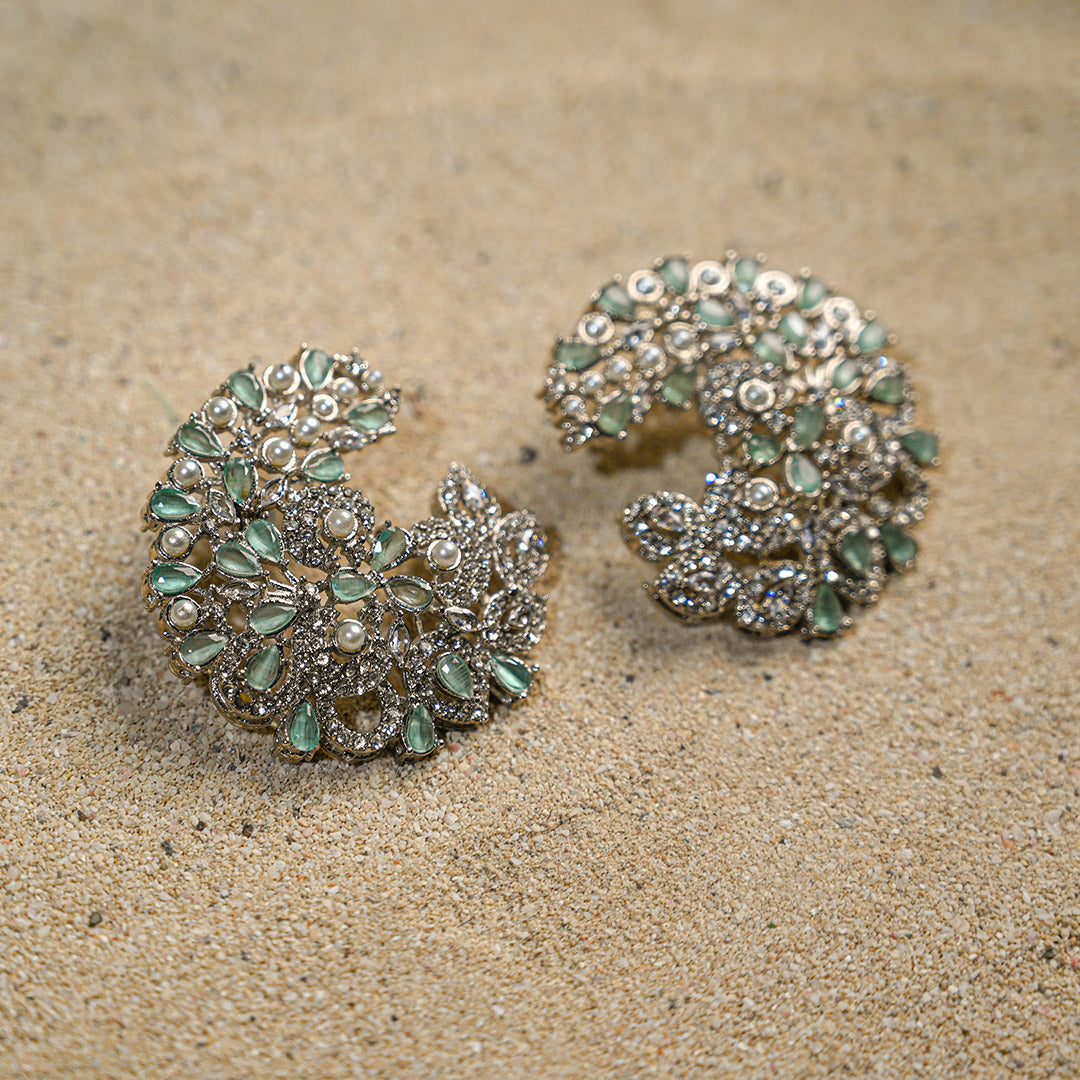 Chic Sea Green Silver Earrings