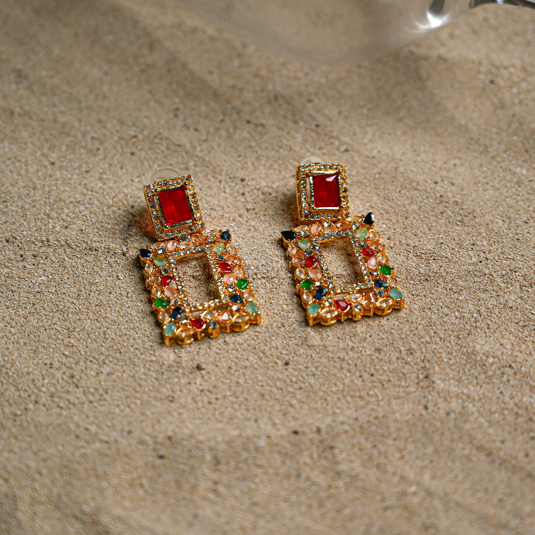 Maroon Square Earrings