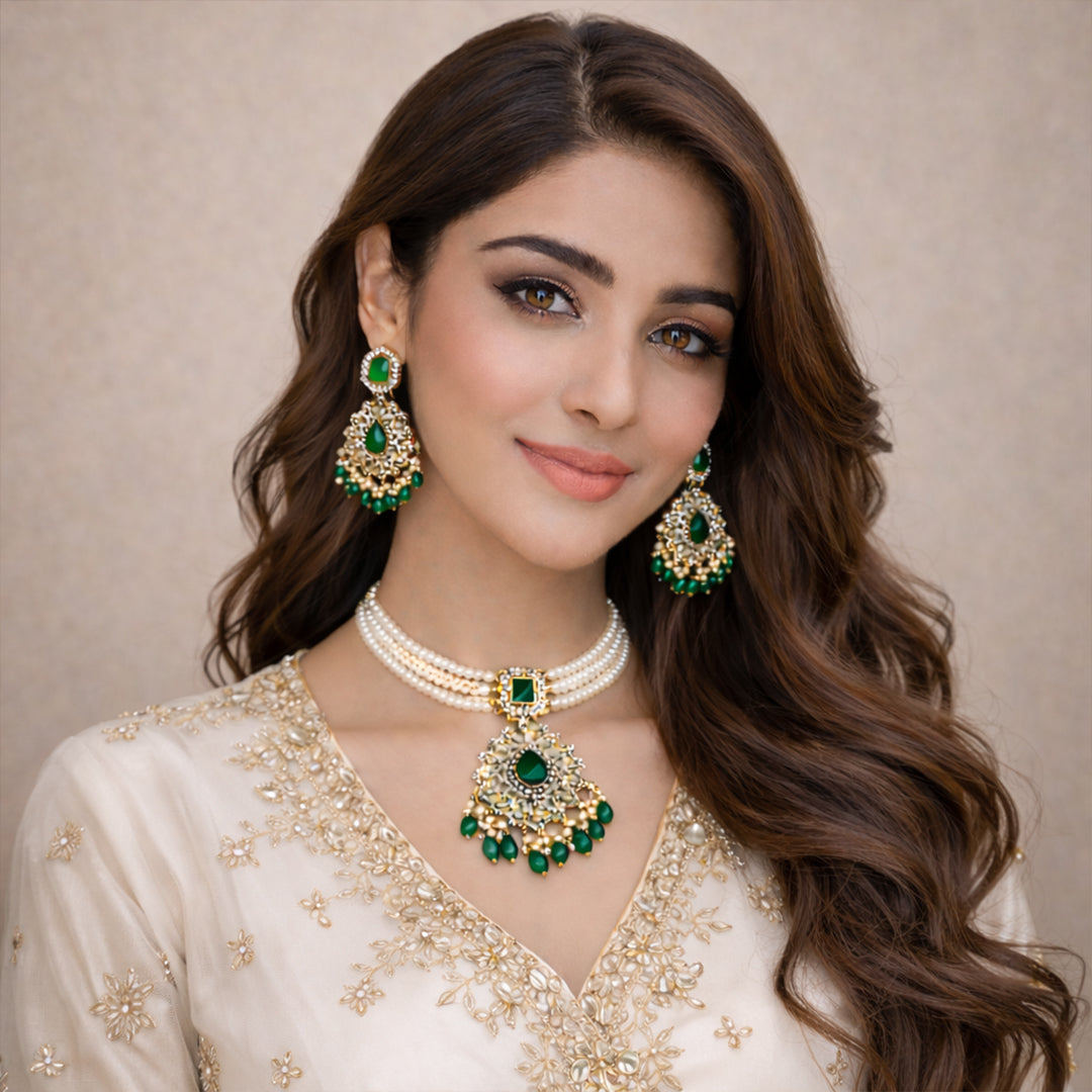 Emerald zircon Choker Set