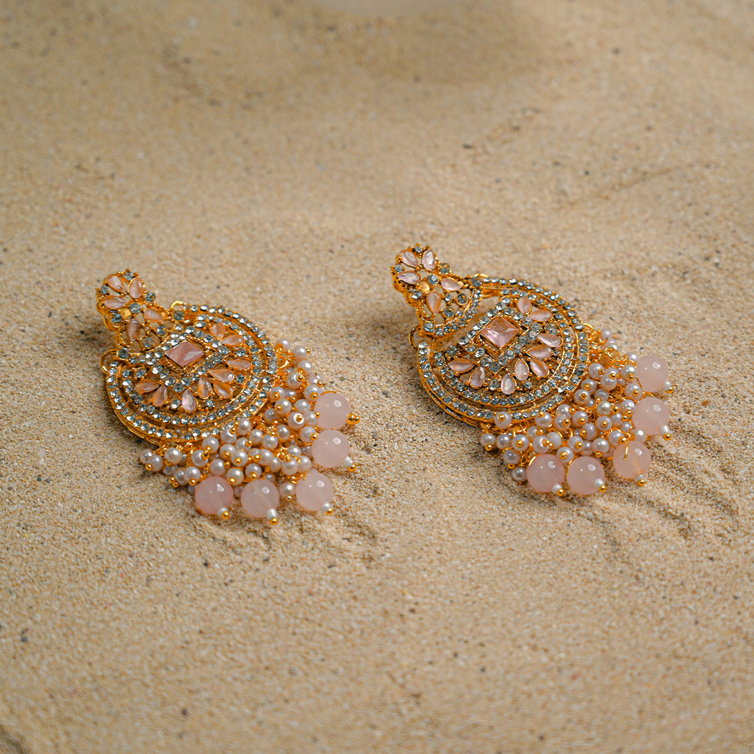 Tea pink Gold Chandelier Earrings