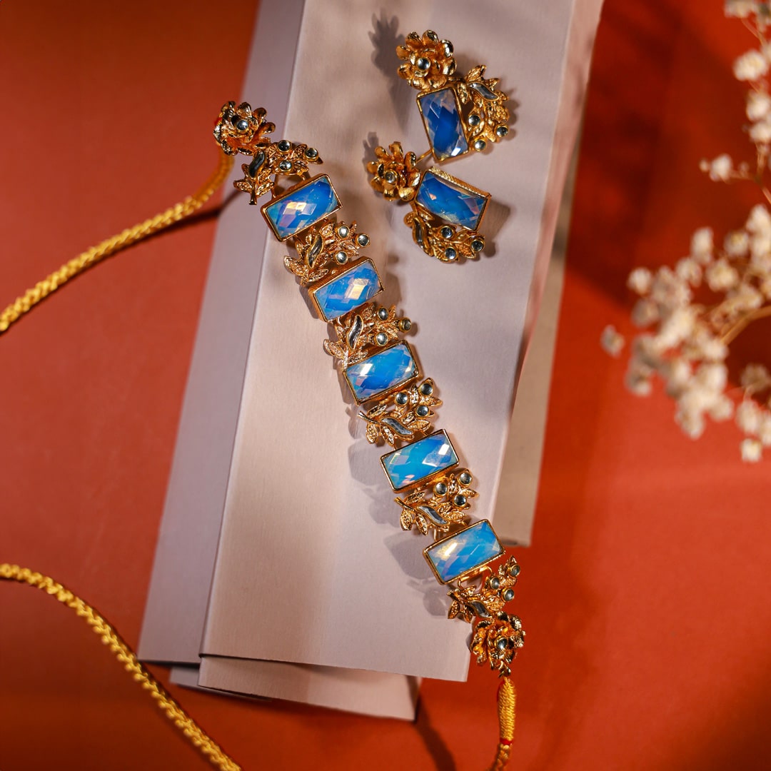 FEROZA BLUE SQUARE STONE CHOKER SET