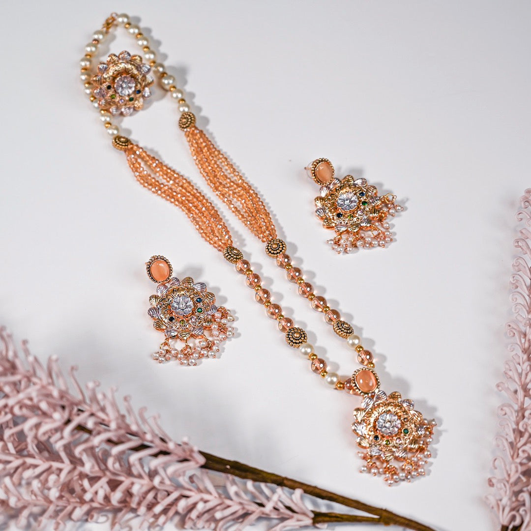 Gold Crystal Mala Set Shop Stylish Pakistani women dresses Today