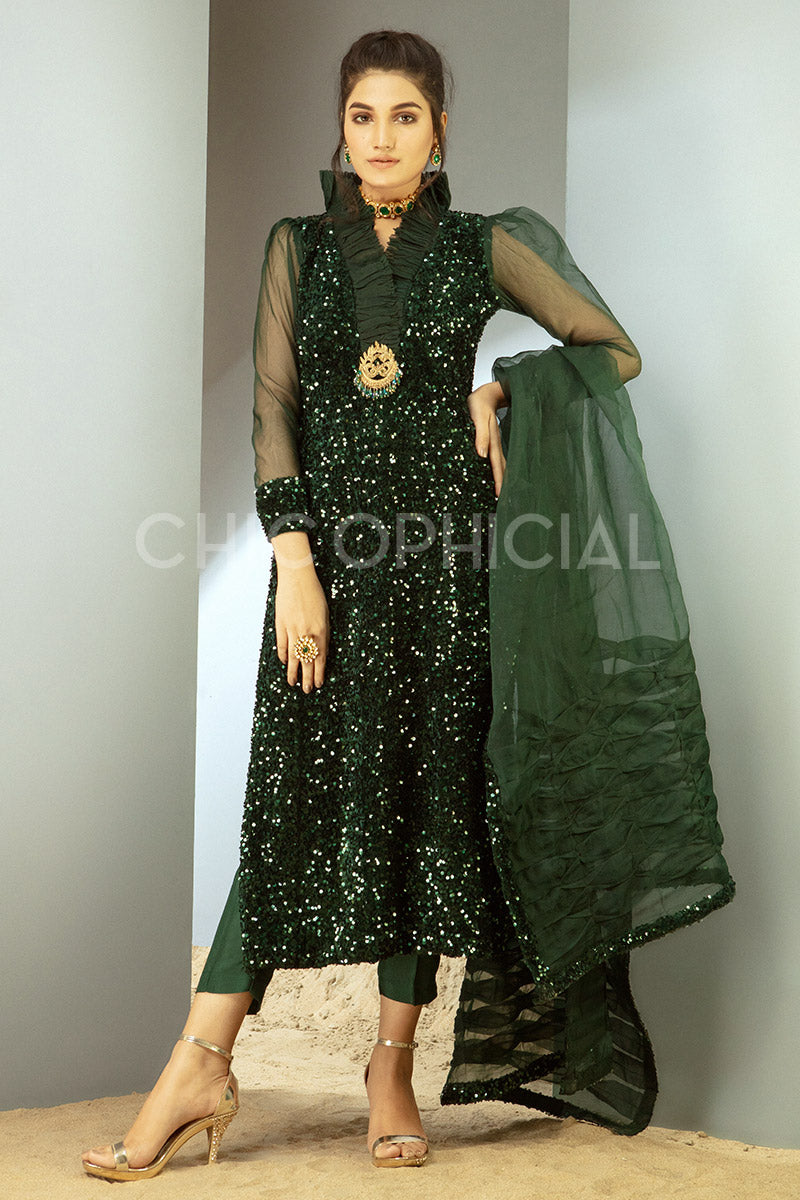 Emerald Sequin Velvet shirt