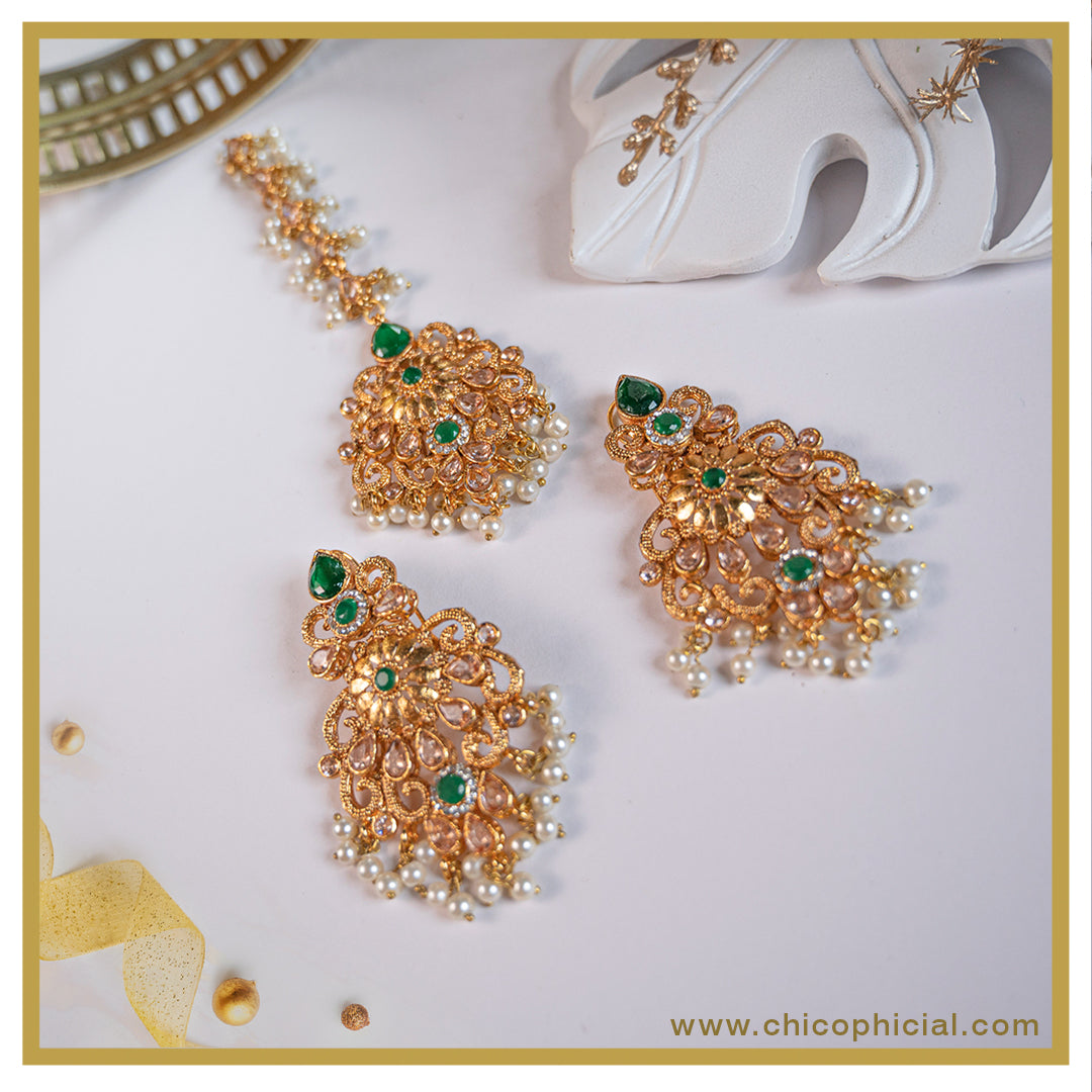 Gold emerald Kundan ET set