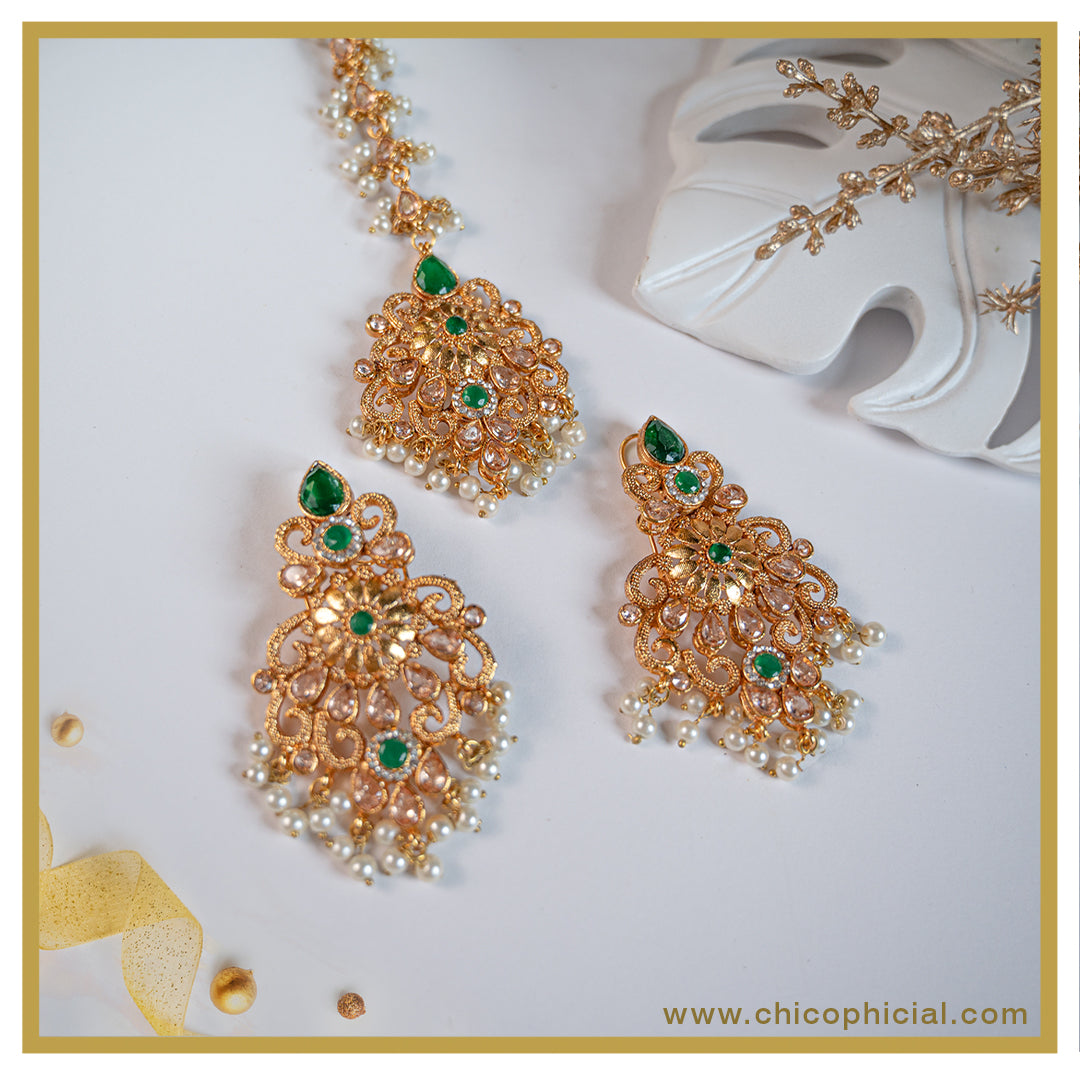 Gold emerald Kundan ET set