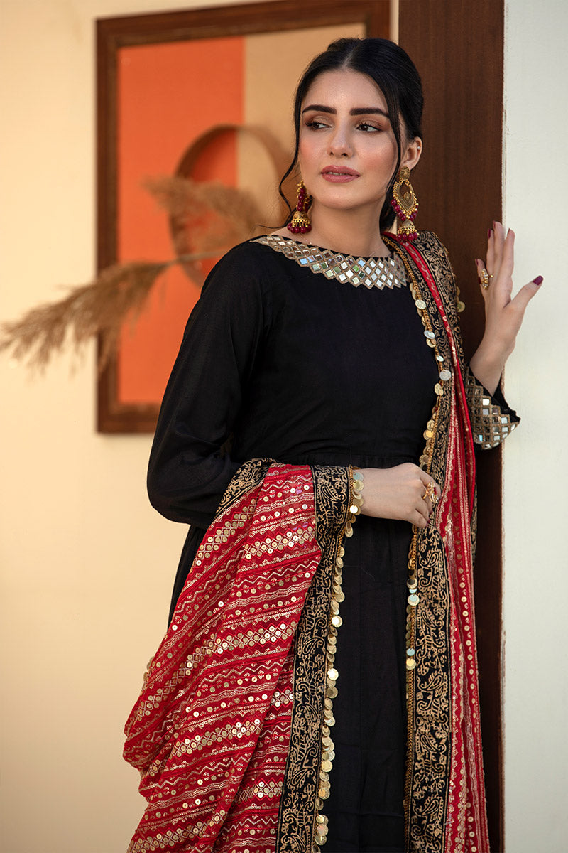 red and black dresses pakistani Pakistani Wedding Net Maxi Dress in Red Black #WN15