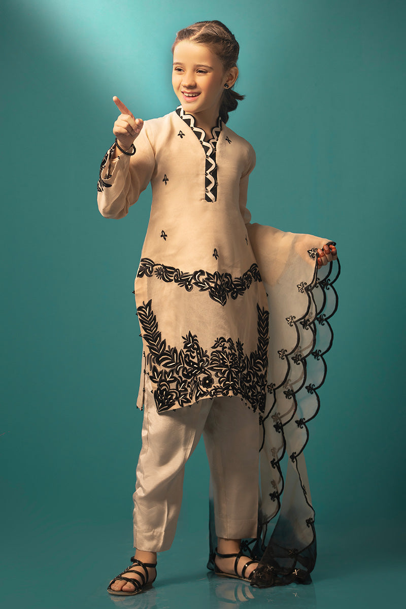 Beige Black applique kids