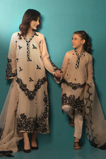 Beige Black Applique Mother Daughter Combo