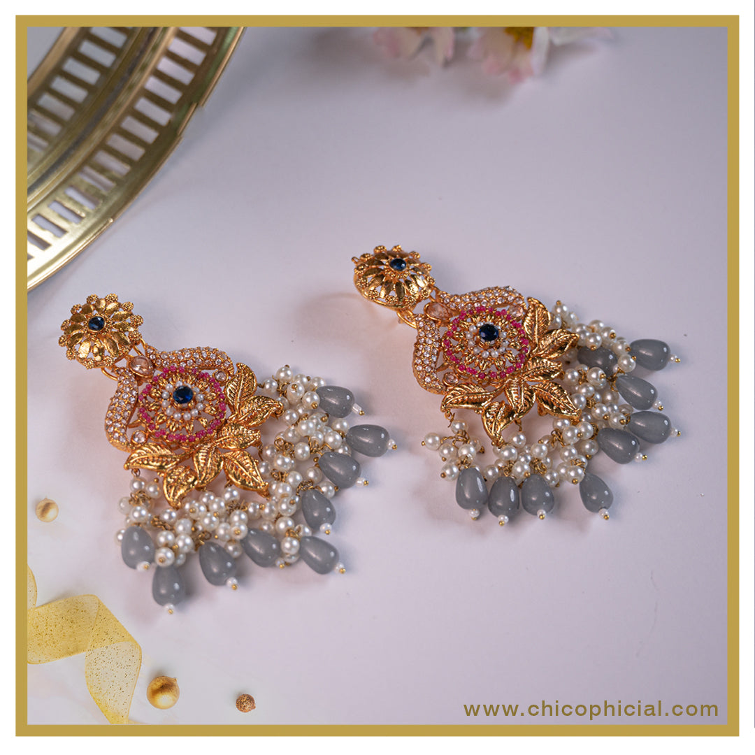 Grey Floral dome Earrings