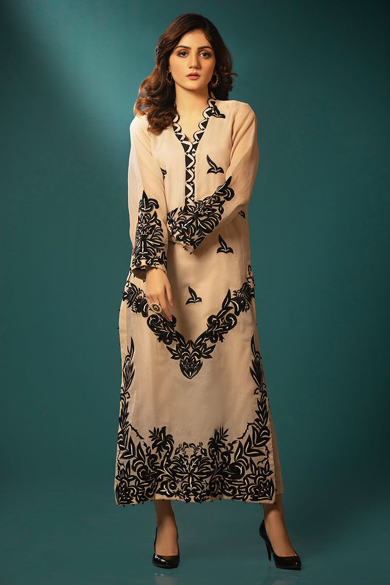 Beige Black applique