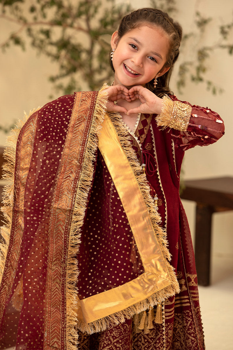 Lux Burgendy Kalidar Angrakha kids