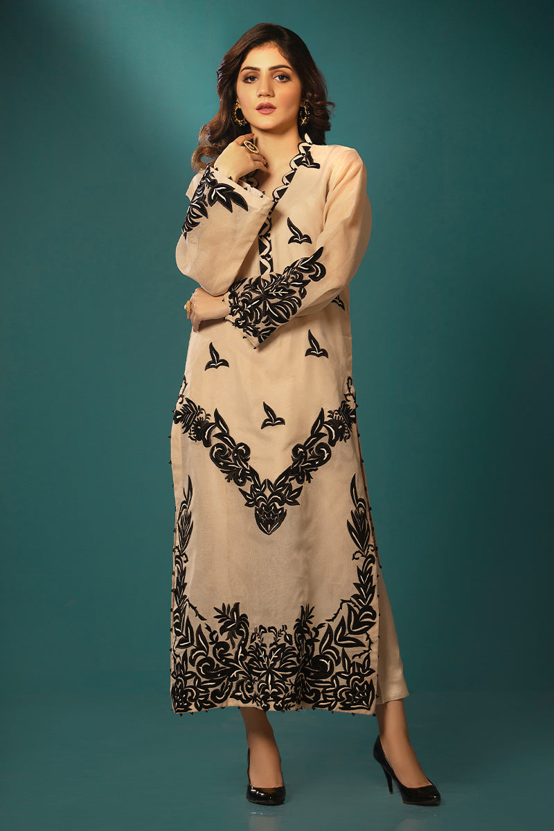 Beige Black applique