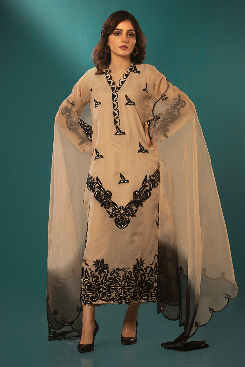 Beige Black applique