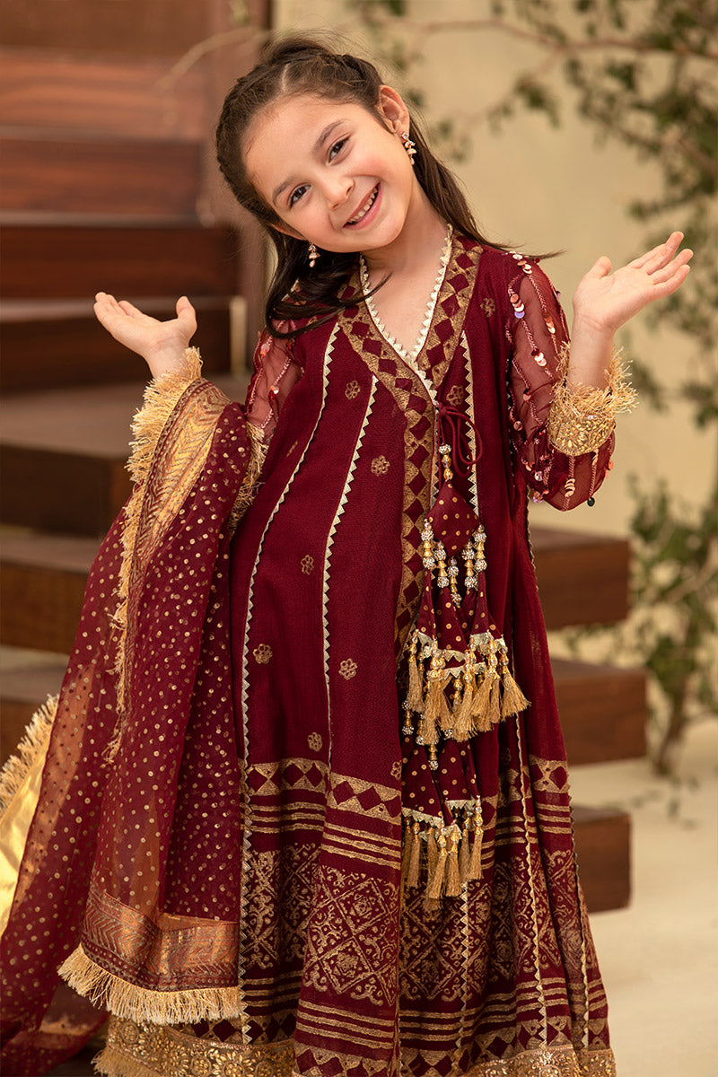 Lux Burgendy Kalidar Angrakha kids